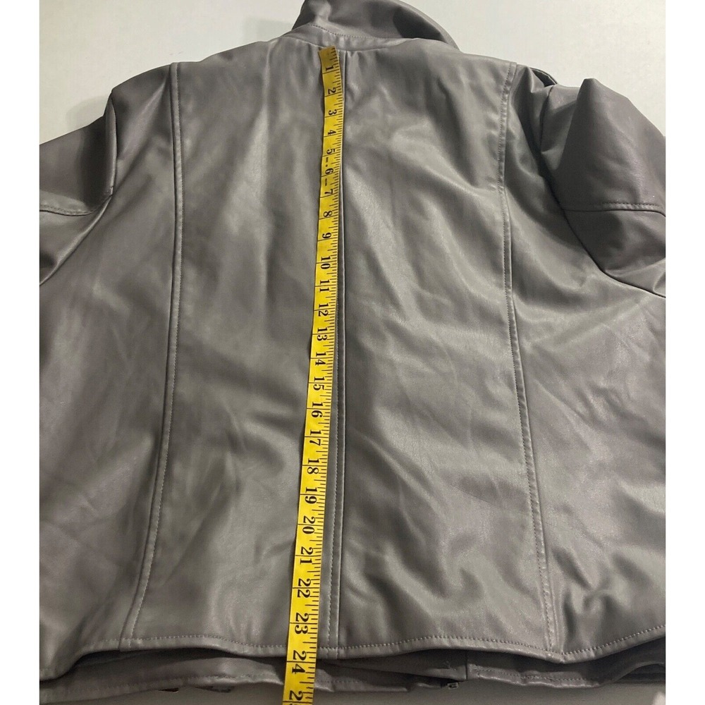 Miss London Black Label Womens Moto Jacket 2X Gray Vegan Leather Biker Y2K - Picture 16 of 16